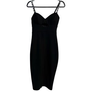 Chic Black Midi Dress with Embellished Straps
